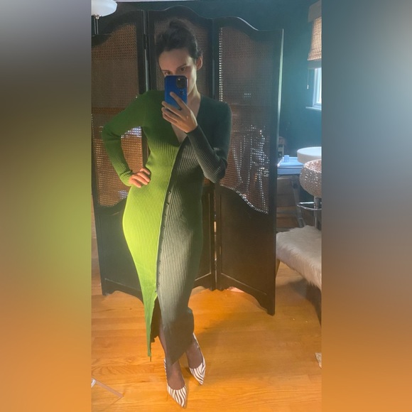 STAUD Shoko two tone Cardigan Sweater Dress in Green - Picture 7 of 9